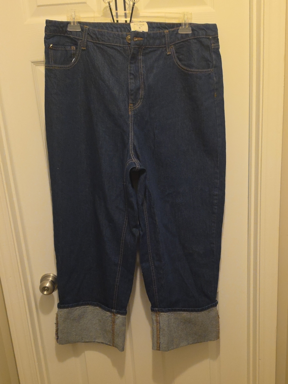 Kate Spade Dark Blue High-Rise Straight Leg Wide Cuff Jeans